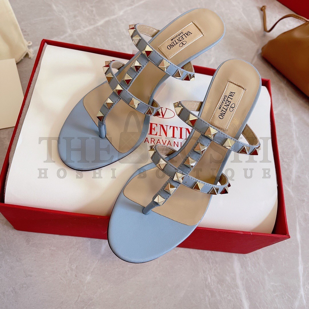 Va1e*ntin0 Rockstud Flip Flop Sandals 50mm In Blue Calfskin Master Quality