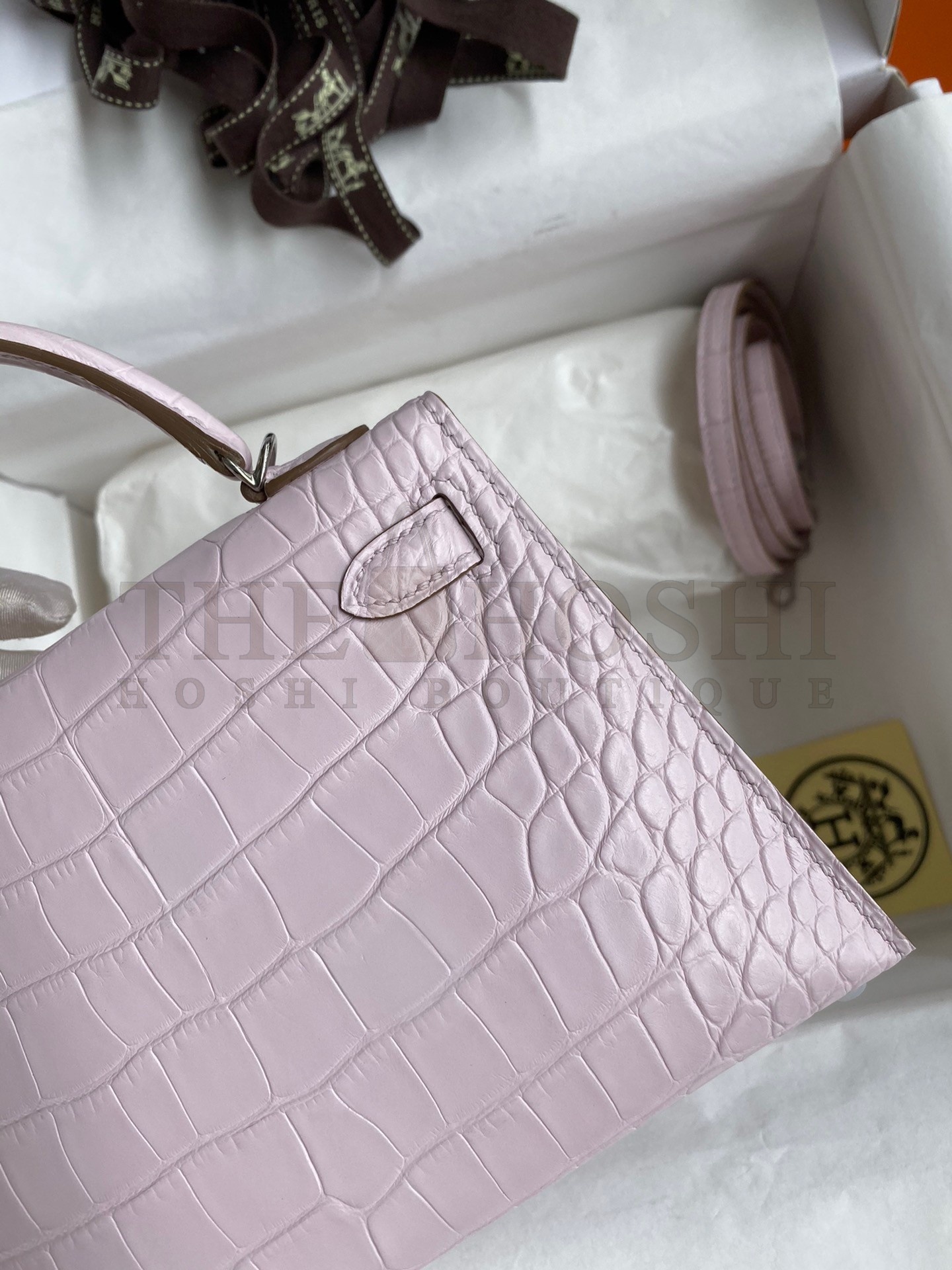 H**me5 Kelly Mini II Sellier Handmade Bag In Mauve Pale Matte Alligator Leathe Master Quality
