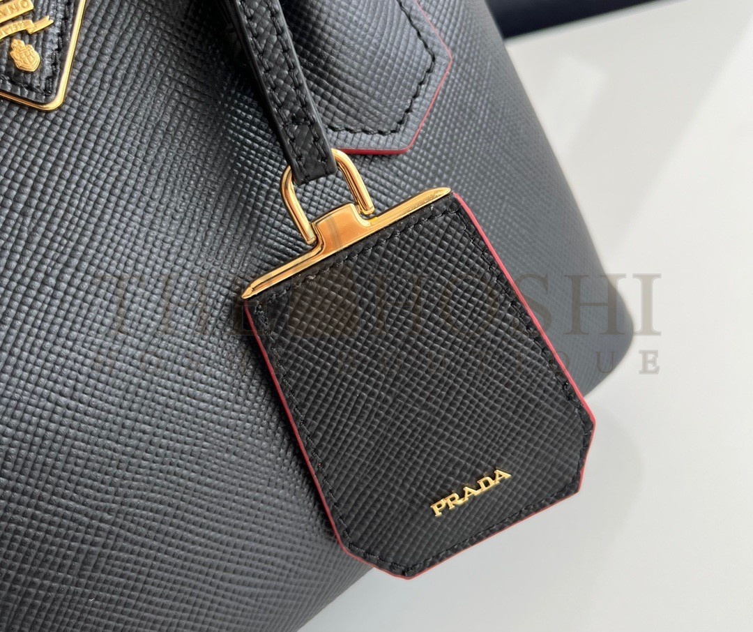 Pra*a Double Mini Bag In Black Saffiano Leather Master Quality