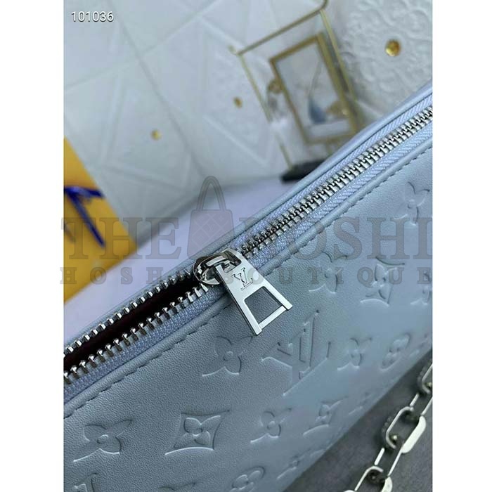 L0vis Vvtt0n LV Women Coussin PM Handbag Ice Blue Lambskin Cowhide Leather Zip Closure Master Quality