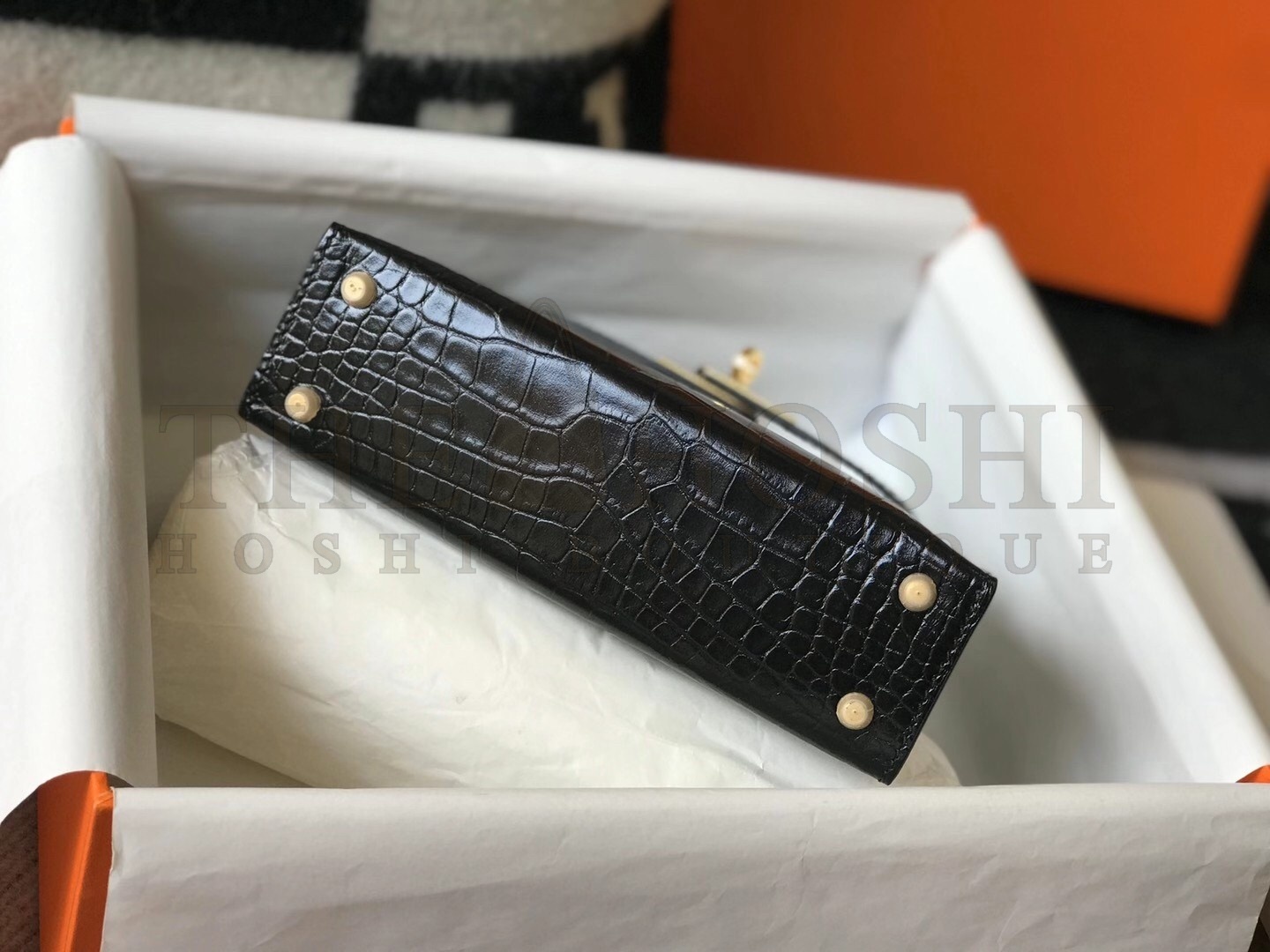H**me5 Kelly Mini II Bag In Black Embossed Crocodile Calfskin Master Quality