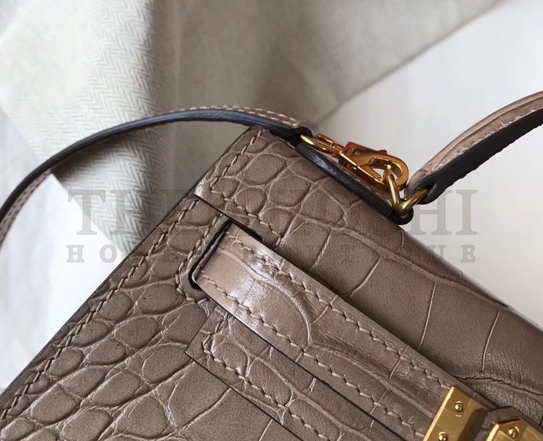 H**me5 Kelly Mini II Bag In Grey Crocodile Embossed Leather Master Quality