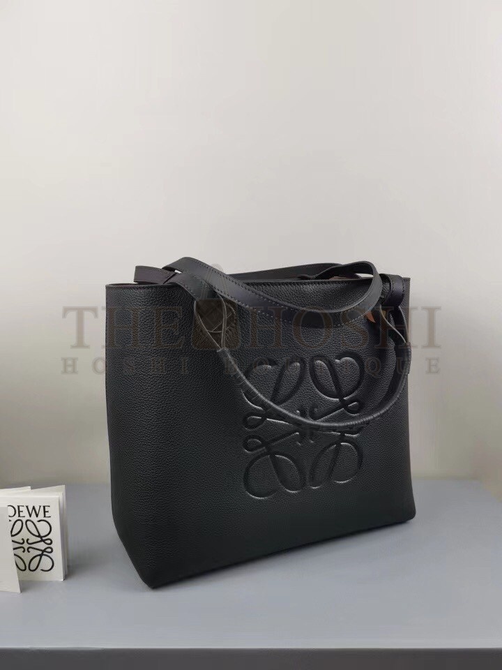L0ew* Small Anagram Tote In Black Grained Calfskin Master Quality