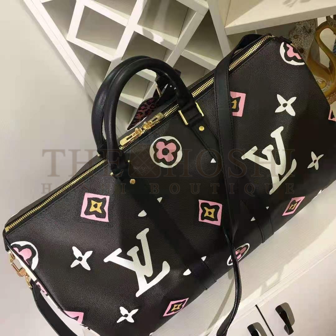 L0vis Vvtt0n LV Women Keepall Bandoulière 45 Bag Black Cabin Size Monogram Coated Canvas Master Quality