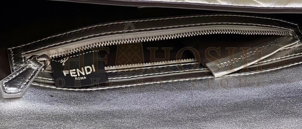 F**di Large Baguette Bag In Silver FF Metallic Leather Master Quality