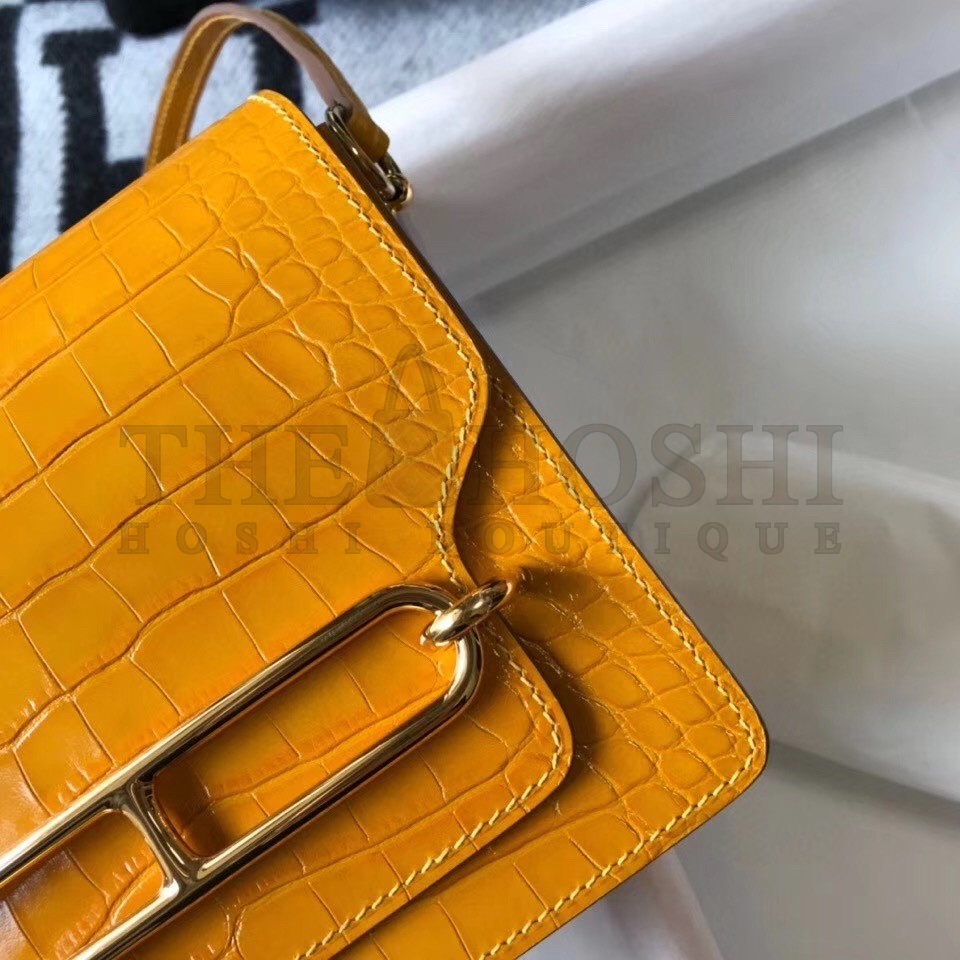 H**me5 Roulis Mini Bag In Yellow Embossed Crocodile Calfskin Master Quality