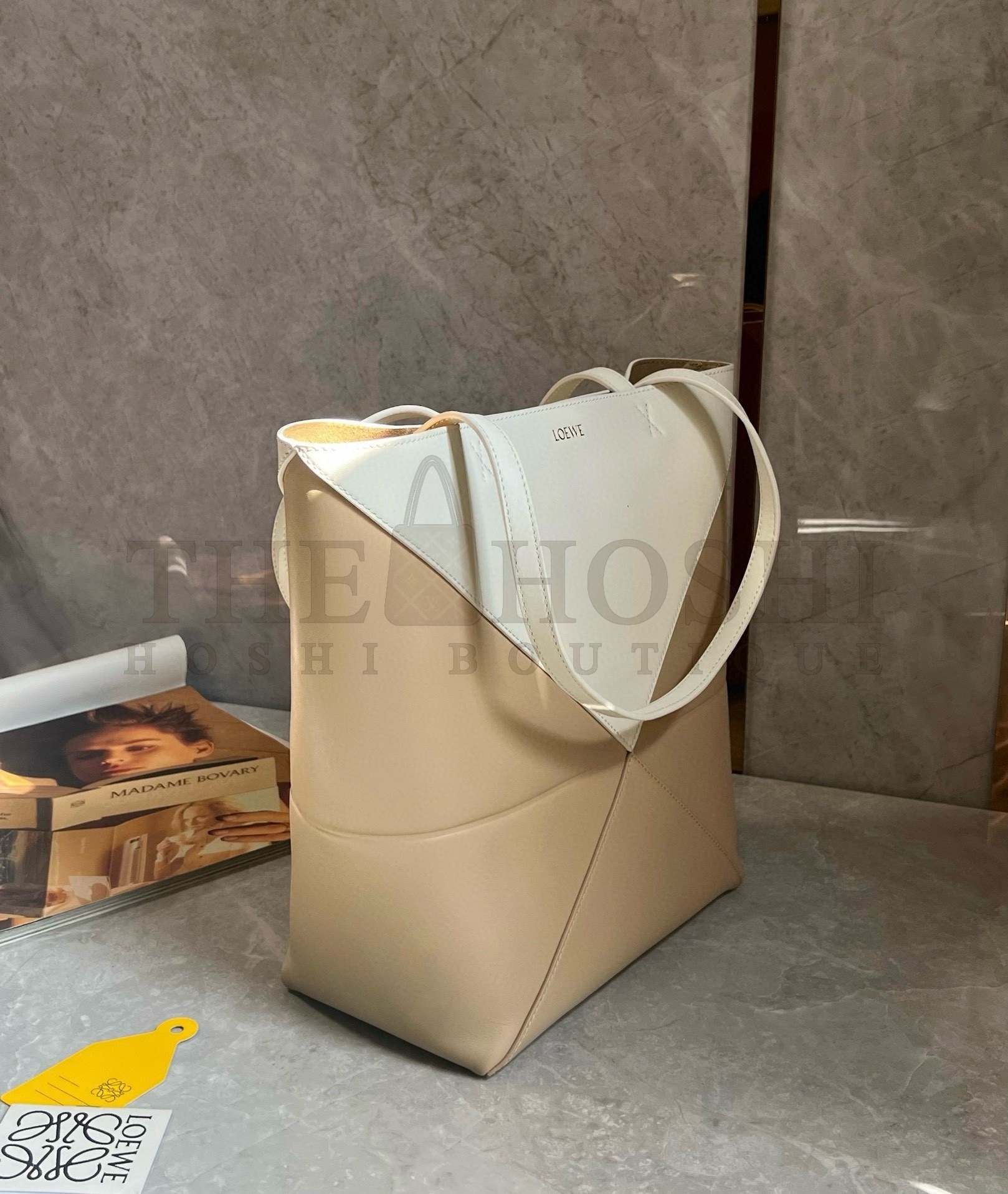 L0ew* Medium Puzzle Fold Tote Bag in White/Beige Calfskin Master Quality