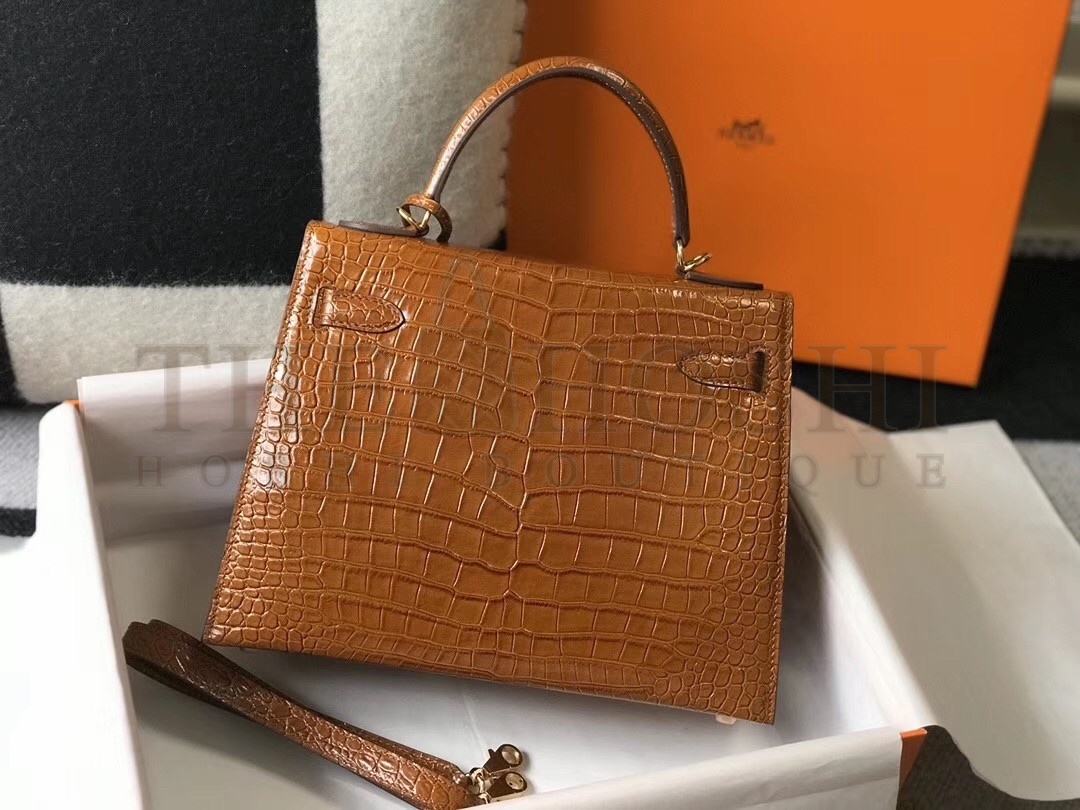 H**me5 Kelly 25 cm Bag In Brown Embossed Crocodile Master Quality
