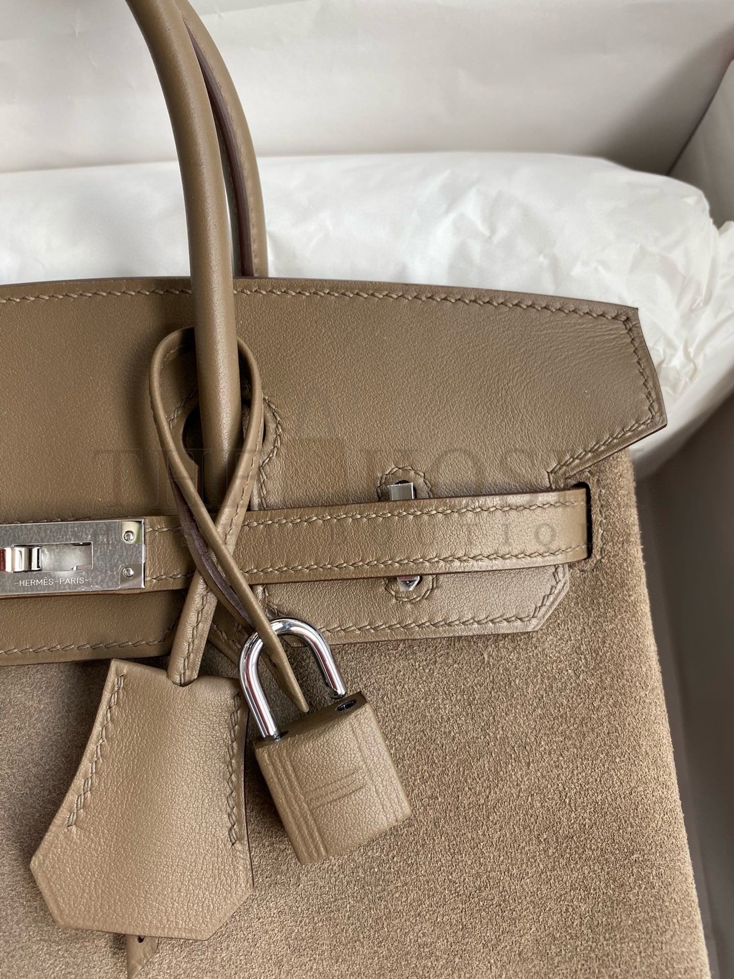 H**me5 Birkin 25 Grizzly Bag in Taupe Veau Doblis and Swift Leather Master Quality