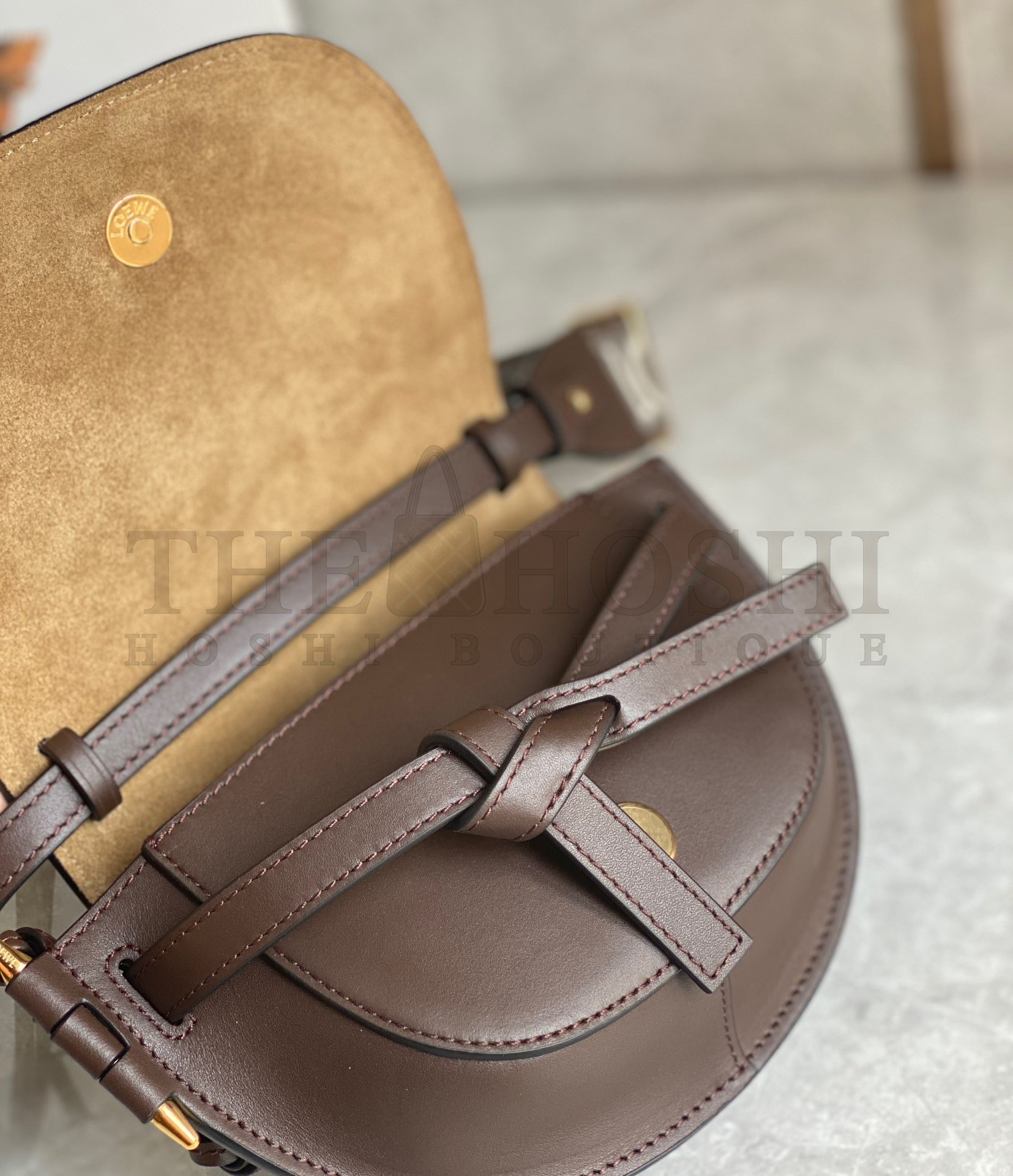 L0ew* Mini Gate Dual Bag In Chocolate Calfskin Master Quality