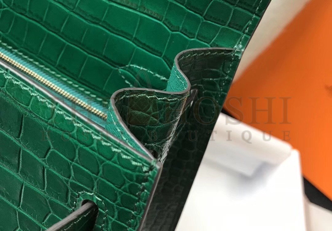 H**me5 Kelly 28cm Bag In Green Embossed Crocodile GHW Master Quality