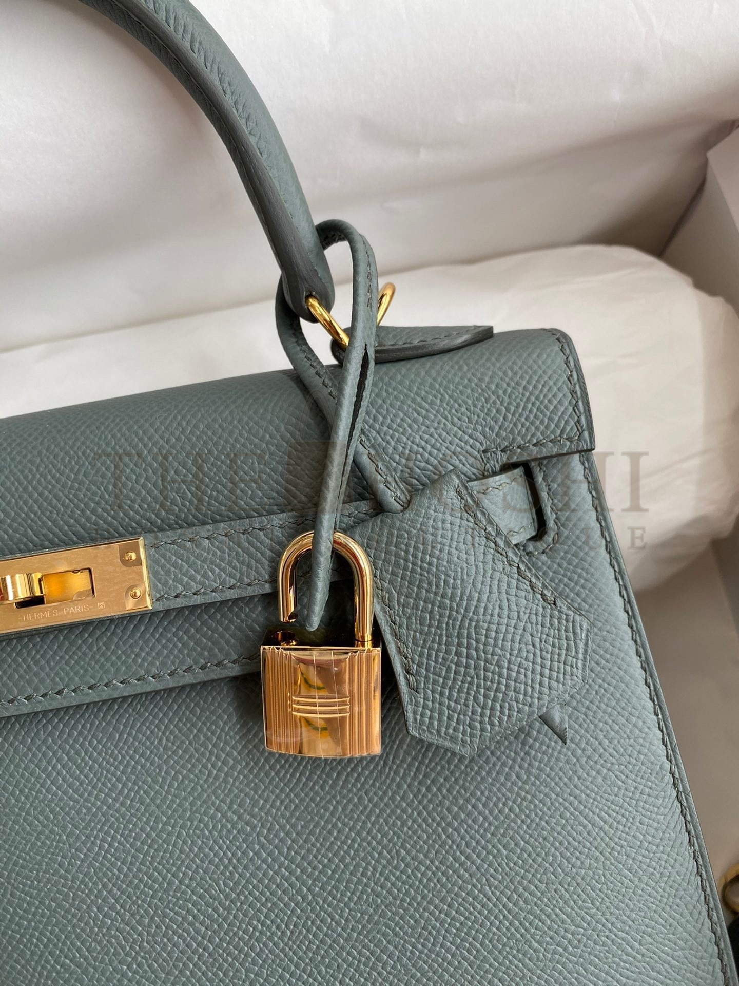 H**me5 Kelly Sellier 25 Handmade Bag In Vert Amande Epsom Calfskin Master Quality