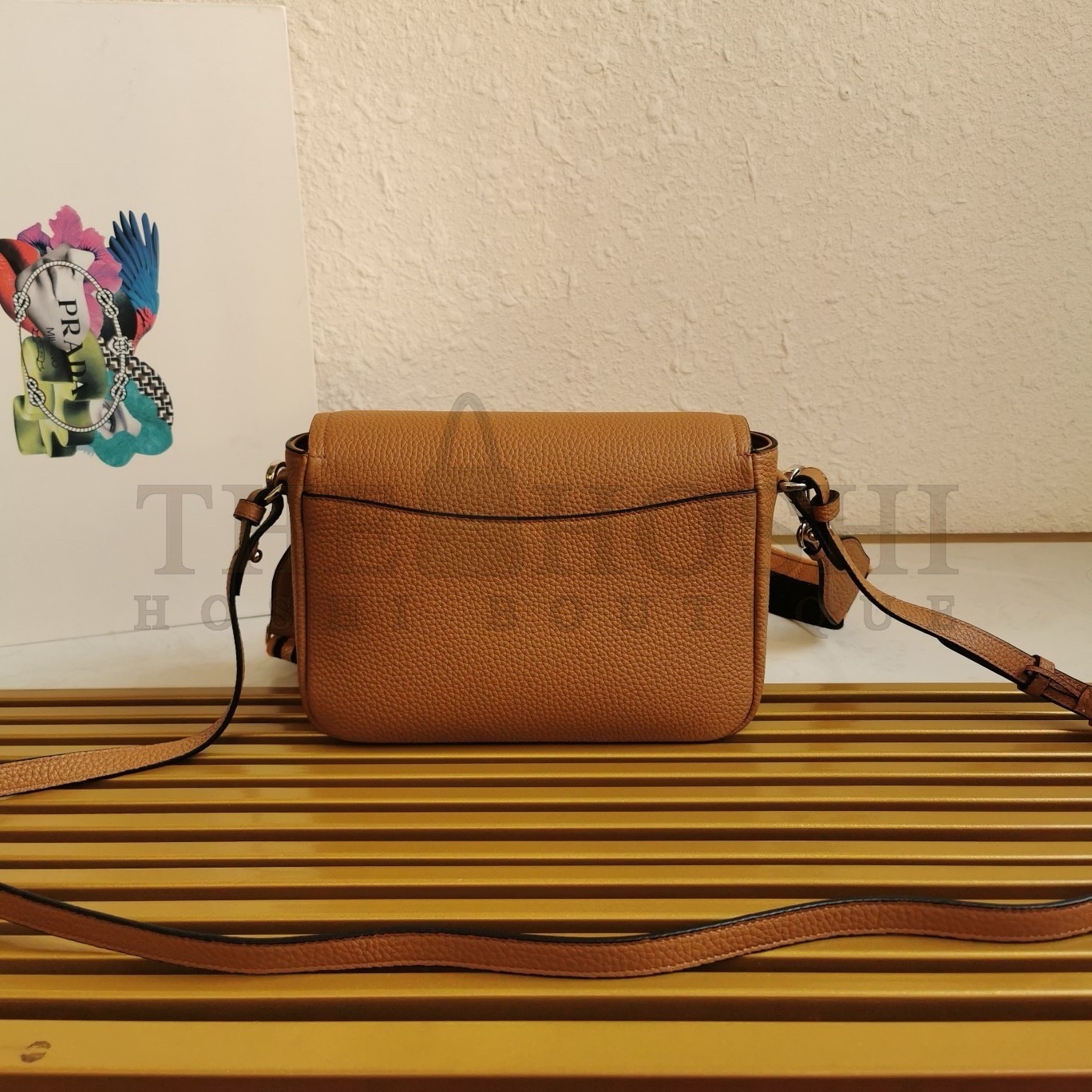 Pra*a Flap Shoulder Bag in Brown Grained Leather Master Quality