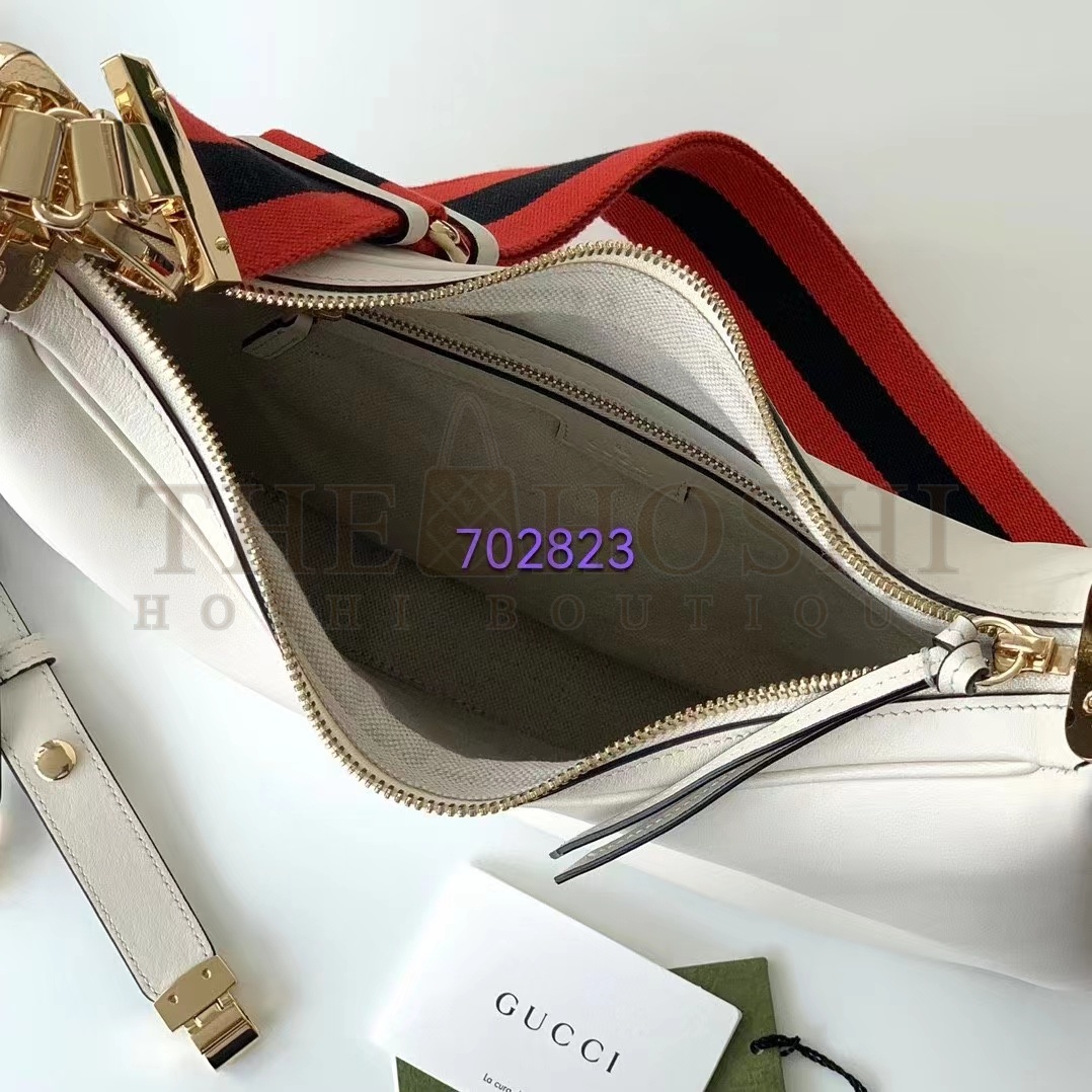 Gvc*1 Women GG Attache Large Shoulder Bag White Leather Green Yellow Web Master Quality