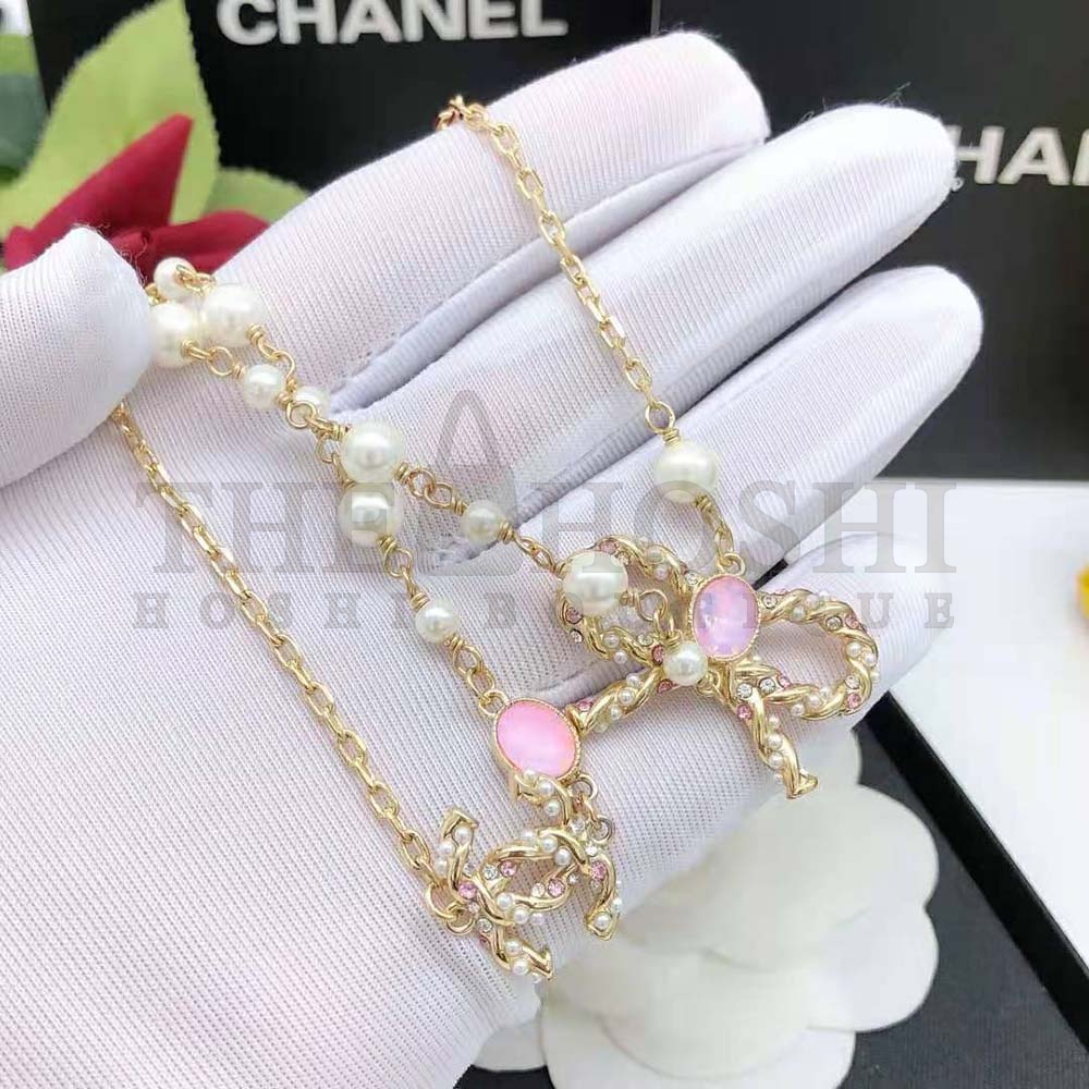 Ch**el Women Long Necklace in Metal and Glass Pearls Strass Master Quality