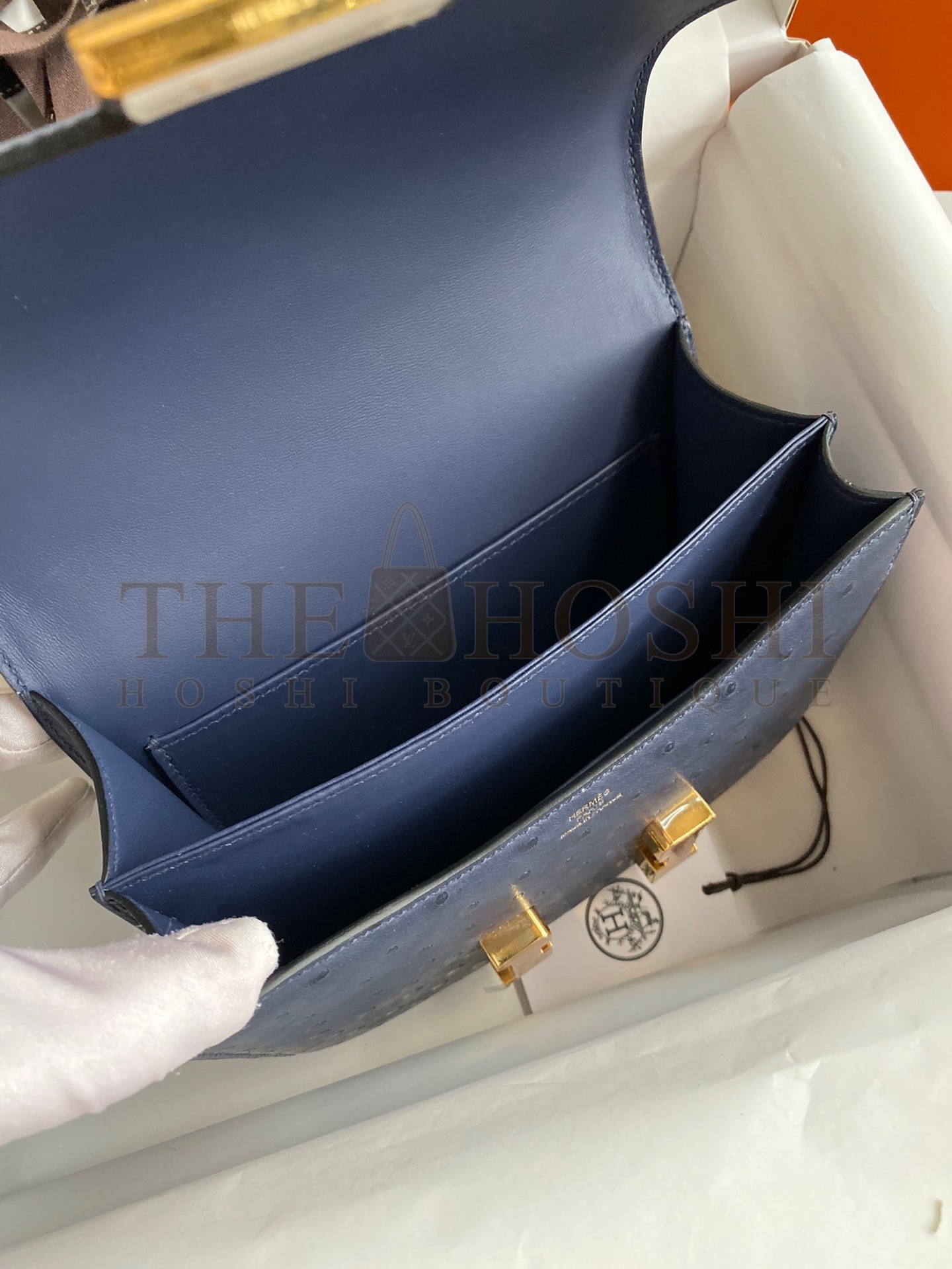 H**me5 Constance 18 Handmade Bag In Blue Iris Ostrich Leather Master Quality