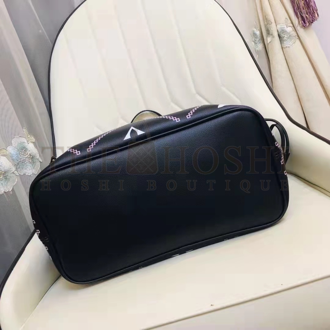 L0vis Vvtt0n LV Women Neverfull MM Tote Black Pink Grained Cowhide Leather Master Quality