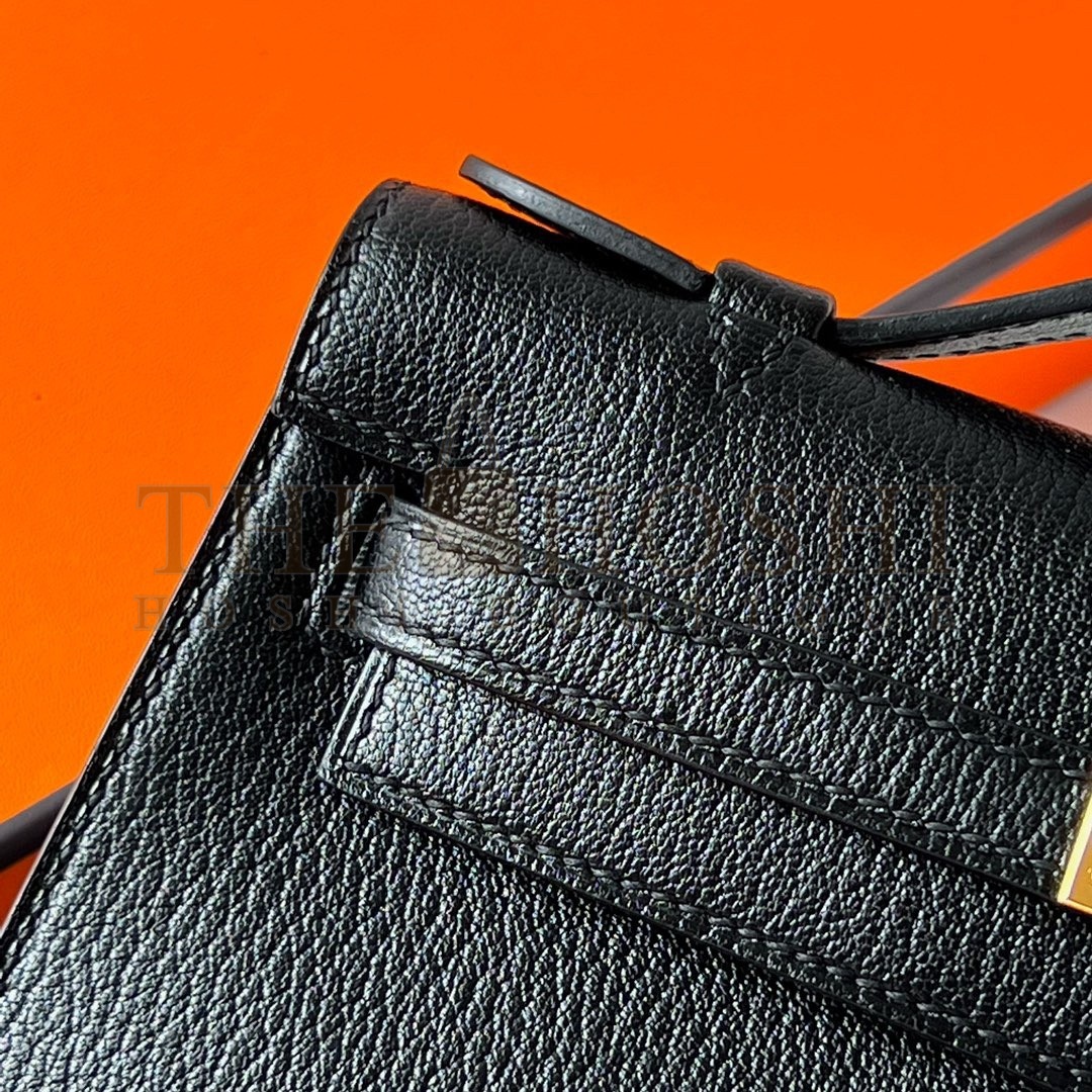 H**me5 Kelly Pochette Handmade Bag In Black Chevre Mysore Leather Master Quality