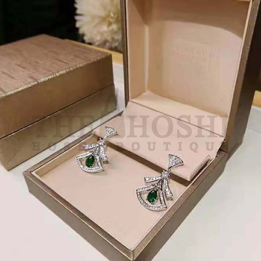 Bv1g*ai Women Divas Dream 18 KT White Gold Openwork Earrings Master Quality