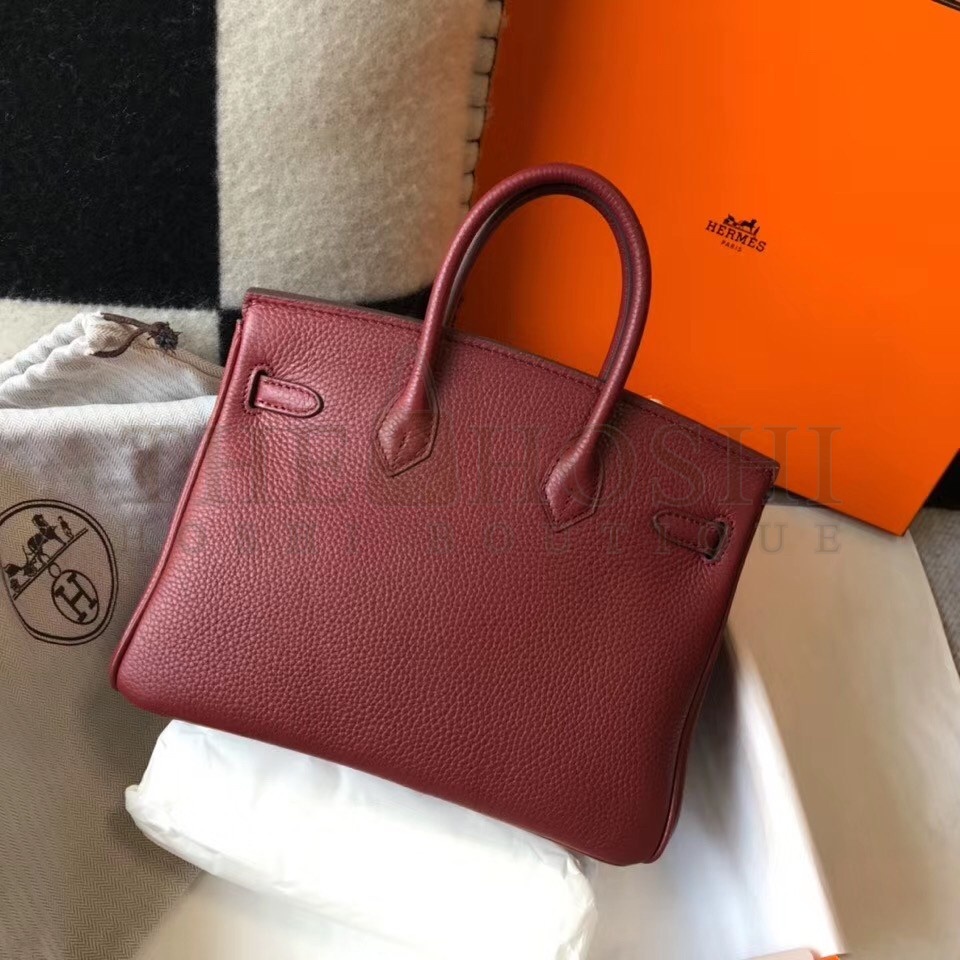 H**me5 Birkin 25 Bag In Bordeaux Clemence Leather with GHW Master Quality