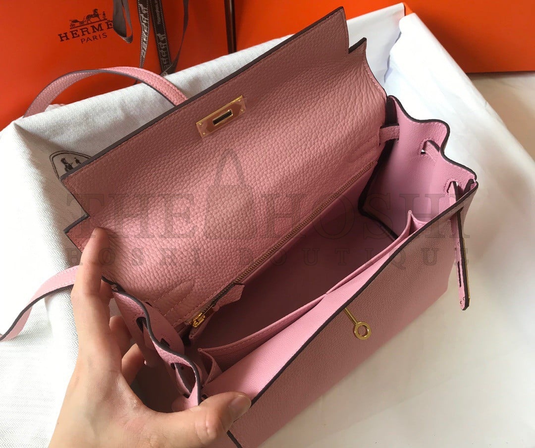 H**me5 Kelly 25cm Retourne Bag in Pink Clemence Leather GHW Master Quality