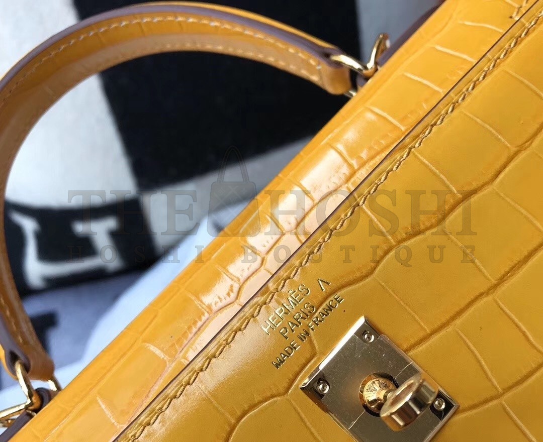 H**me5 Kelly 25cm Bag In Yellow Embossed Crocodile Master Quality