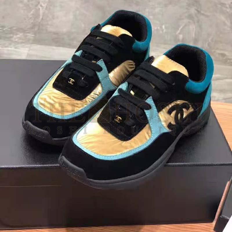 Ch**el Women Velvet Calfskin & Mixed Fibers Sneakers-Gold Master Quality