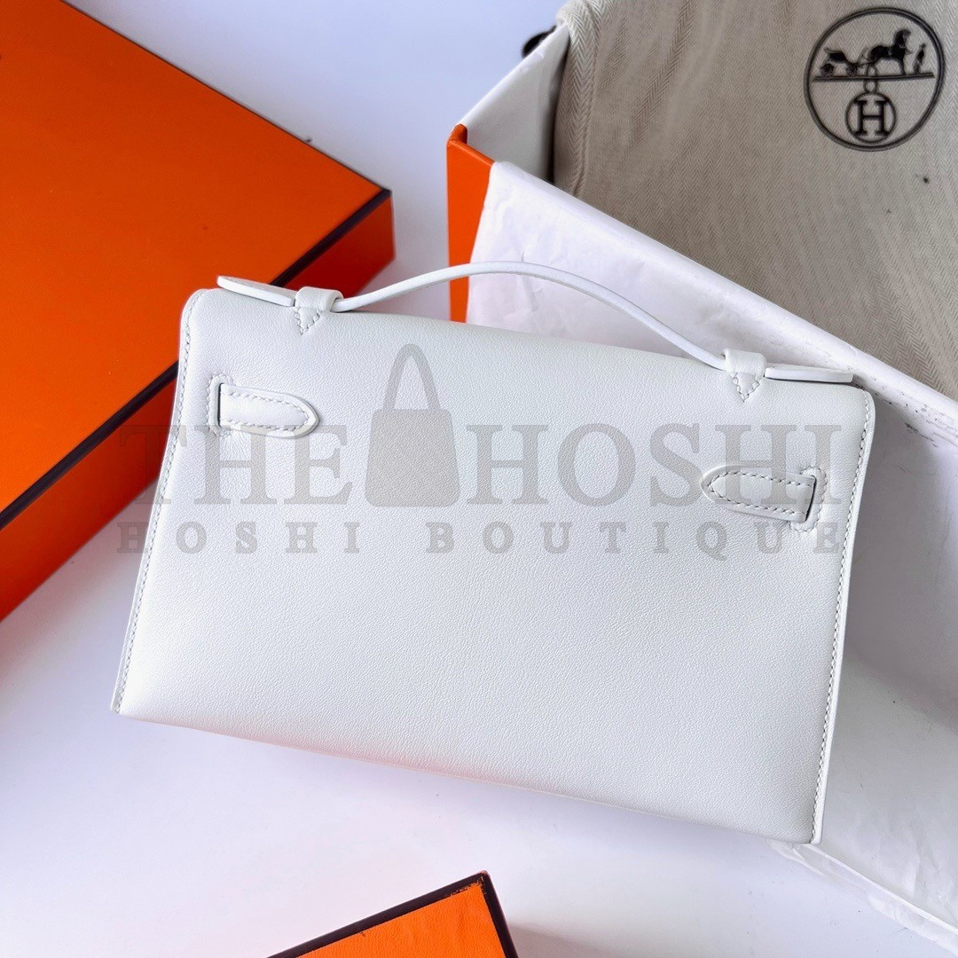 H**me5 Kelly Pochette Handmade Bag In White Swift Calfskin Master Quality