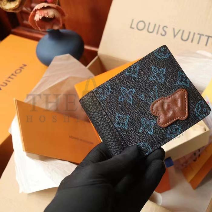 L0vis Vvtt0n LV Unisex Slender Wallet Blue Monogram Coated Canvas Bill Compartment Master Quality