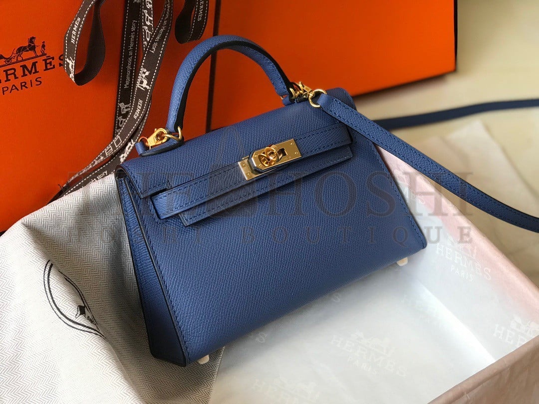 H**me5 Kelly Mini II Sellier Bag In Blue Agate Epsom Leather Master Quality