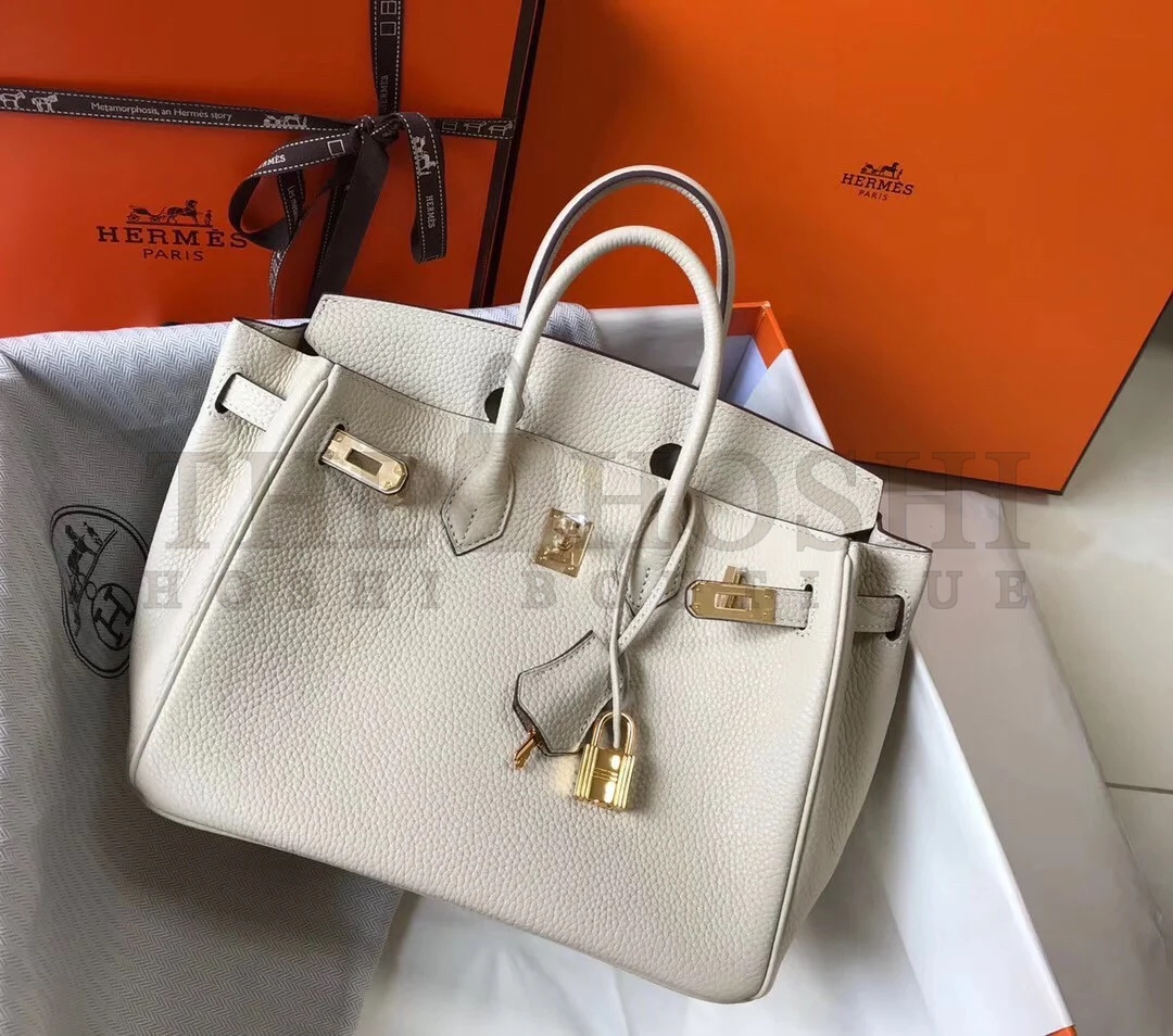 H**me5 Birkin 25 Bag In Beton Clemence Leather with GHW Master Quality