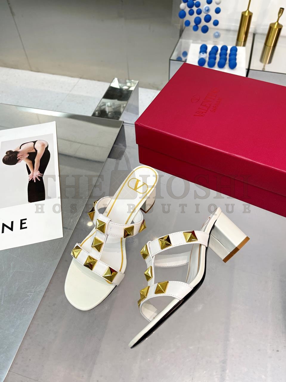 Va1e*ntin0 Roman Stud Slide Sandals 60mm In White Calfskin Master Quality