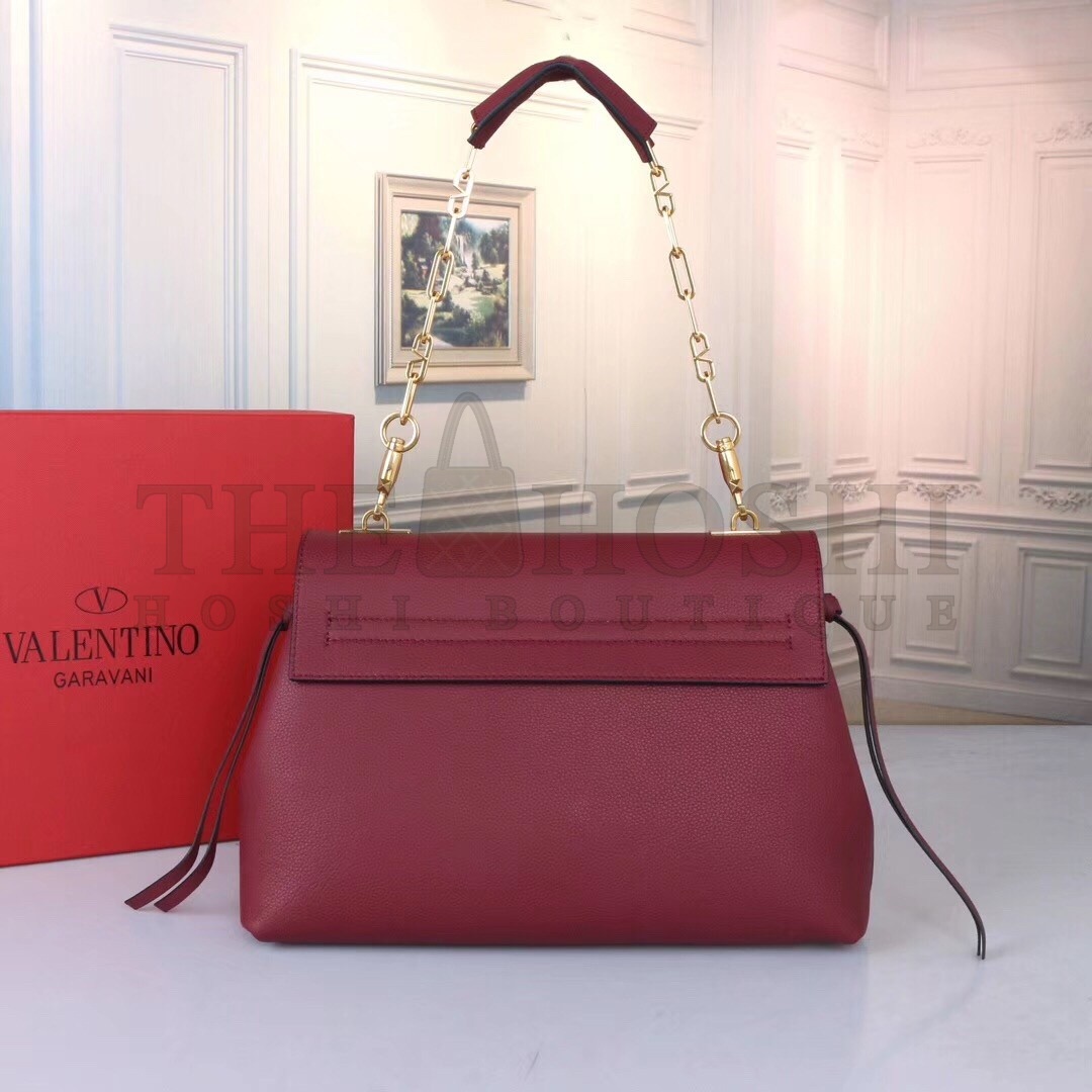 Va1e*ntin0 Medium VRing Chain Bag In Bordeaux Grainy Calfskin Master Quality