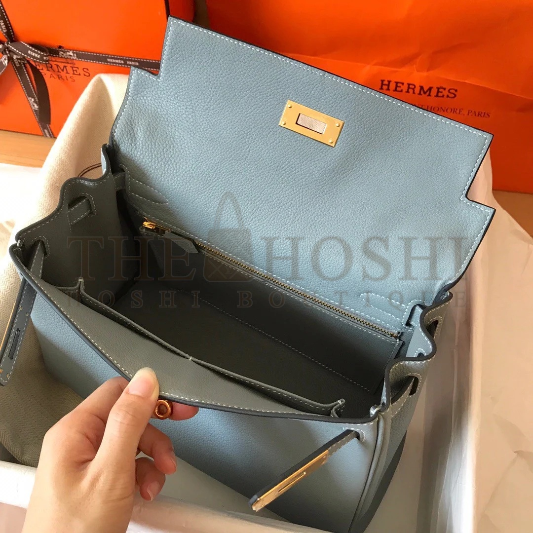 H**me5 Kelly Retourne 28 Handmade Bag In Blue Lin Clemence Leather Master Quality