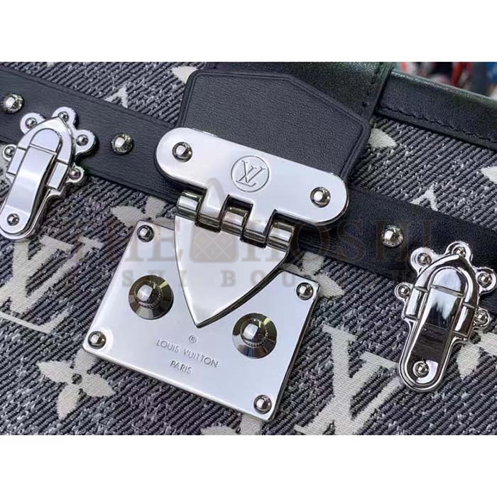 L0vis Vvtt0n LV Women Petite Malle Handbag Gray Denim Textile Jacquard Master Quality