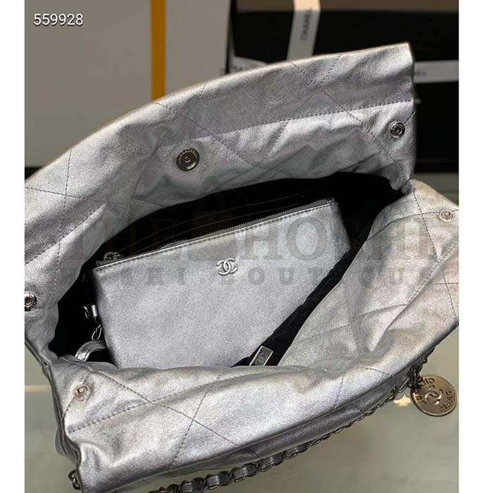 Ch**el Women CC 22 Handbag Metallic Shaded Calfskin White Silver Master Quality
