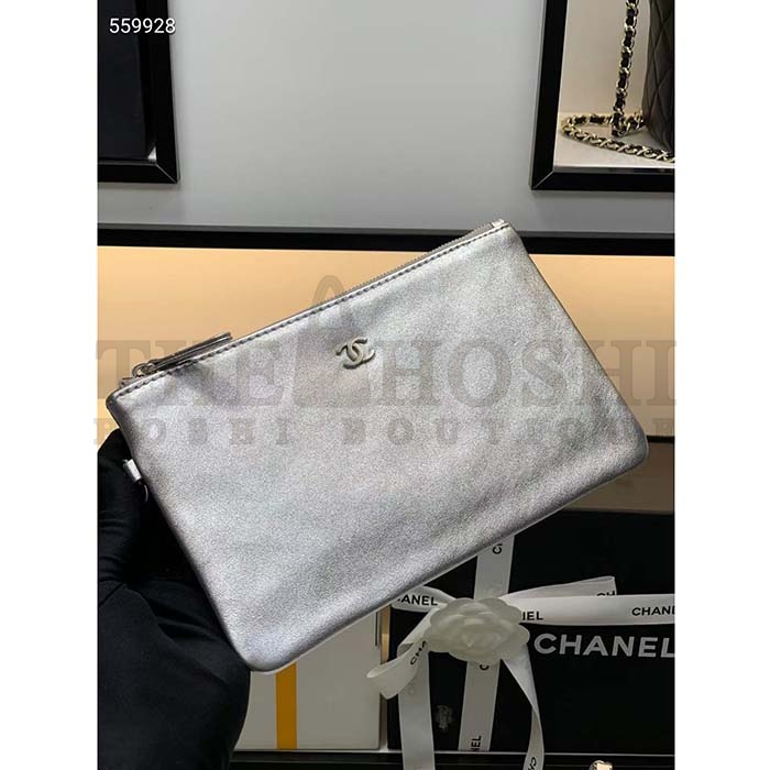 Ch**el Women CC 22 Handbag Metallic Shaded Calfskin White Silver Master Quality