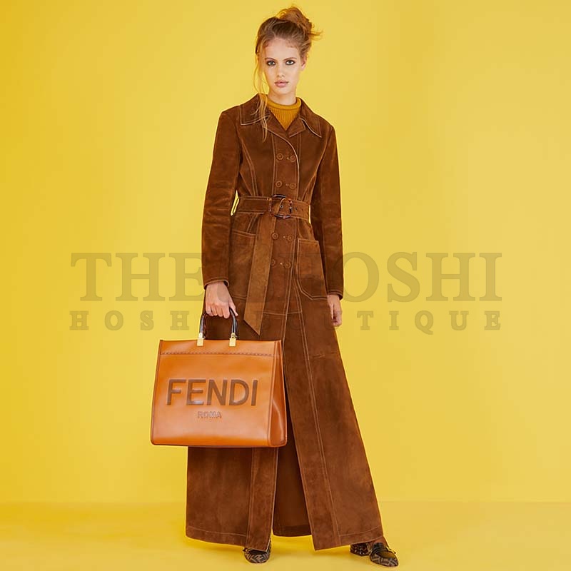 F**di Women Sunshine Shopper Bag Brown Leather Shopper “F**di ROMA” Master Quality