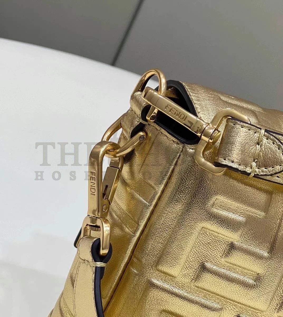 F**di Large Baguette Bag In Gold FF Metallic Leather Master Quality
