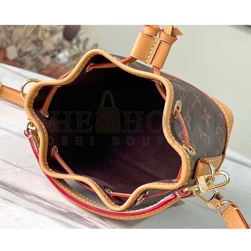 L0vis Vvtt0n LV Women Nano Noé Bucket Bag Monogram Coated Canvas Brown Master Quality