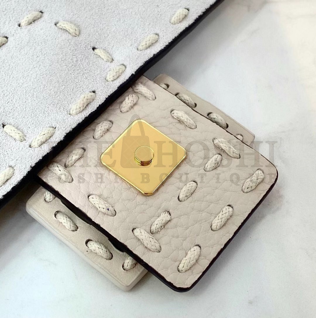 F**di Medium Baguette Bag In White Grained Leather Master Quality