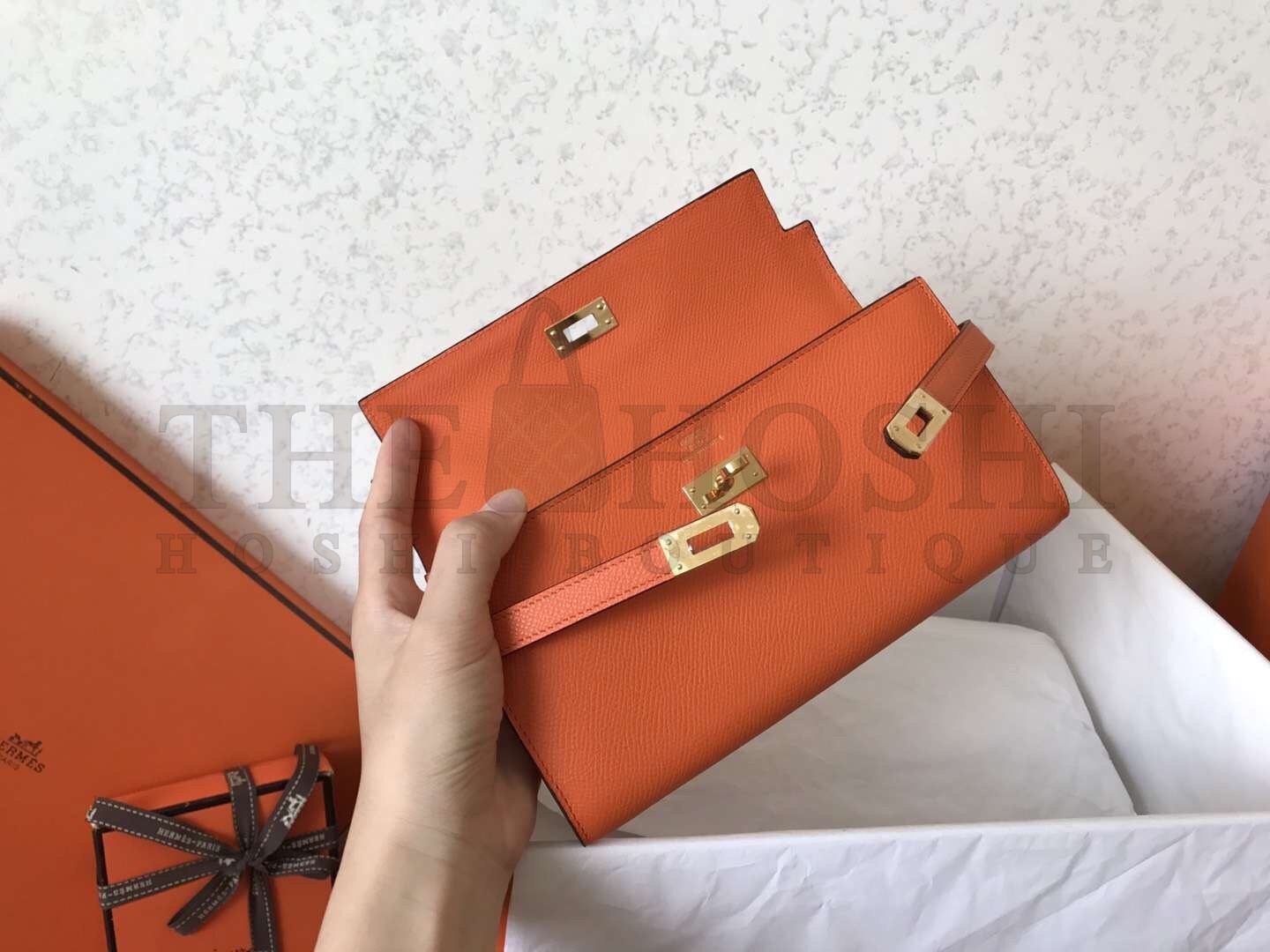 H**me5 Kelly Classic Long Wallet In Orange Epsom Leather Master Quality