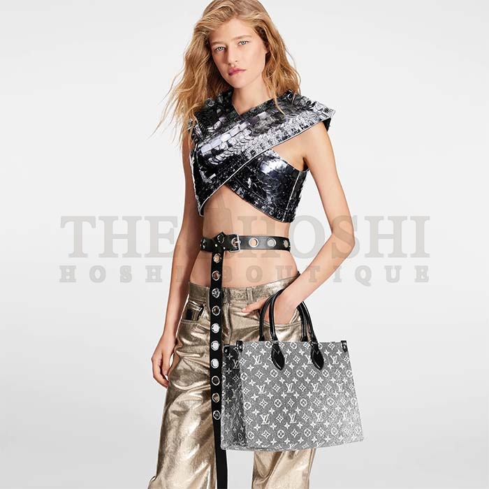 L0vis Vvtt0n LV Women OnTheGo MM Tote Gray Denim Textile Jacquard Master Quality