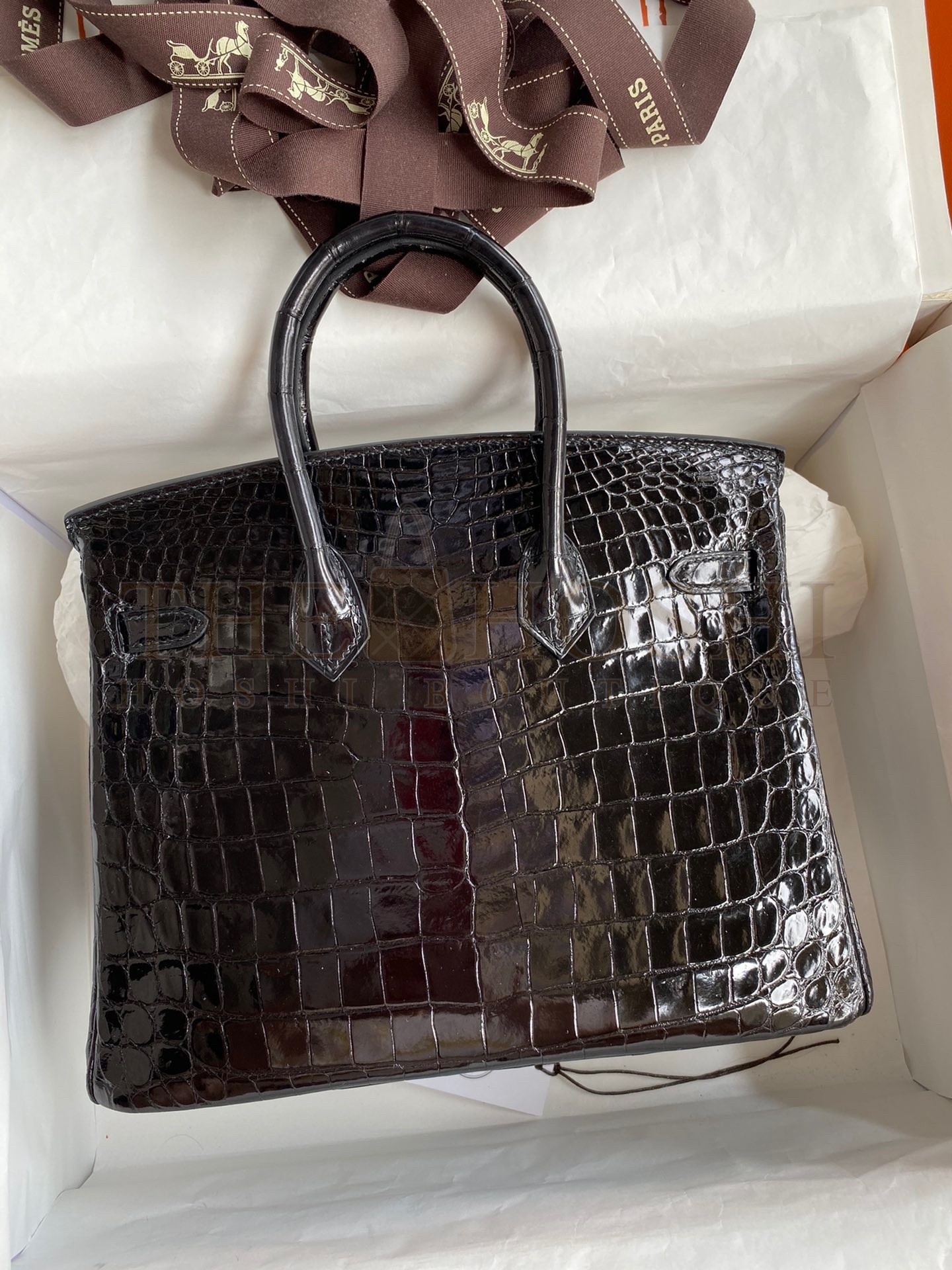 H**me5 Birkin 25 Handmade Bag In Black Crocodile Niloticus Shiny Skin Master Quality