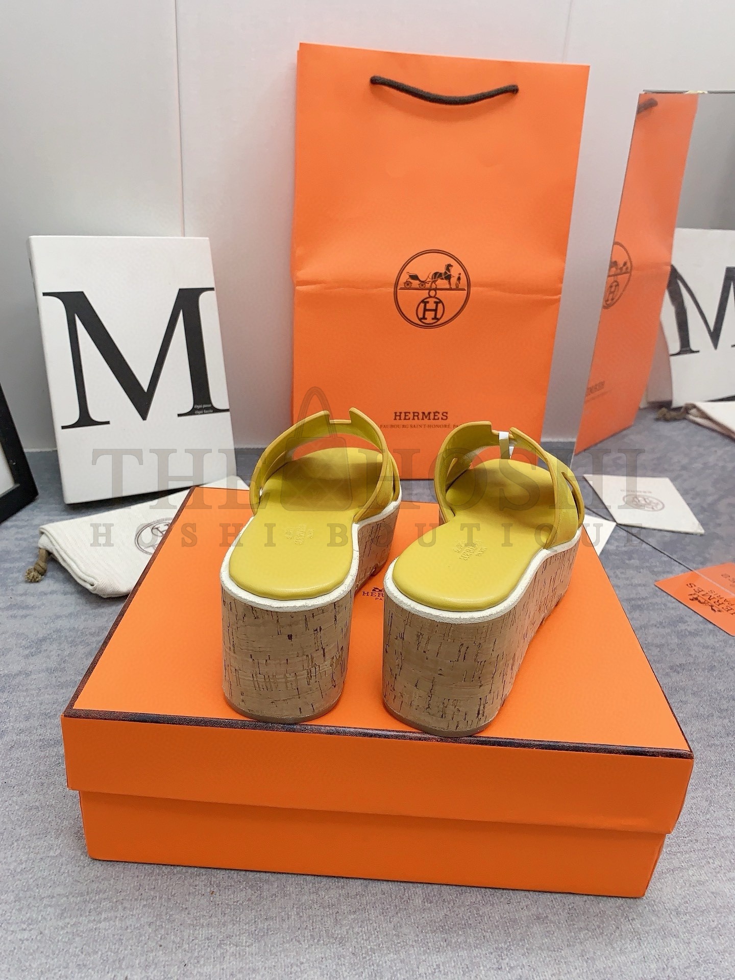 H**me5 Eze 30 Cork Platform Sandals in Yellow Suede Leather Master Quality