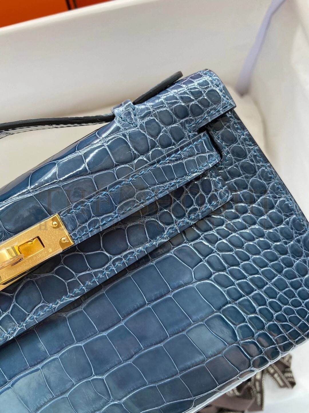 H**me5 Blue Shiny Alligator Crocodile Kelly Pochette Bag Master Quality