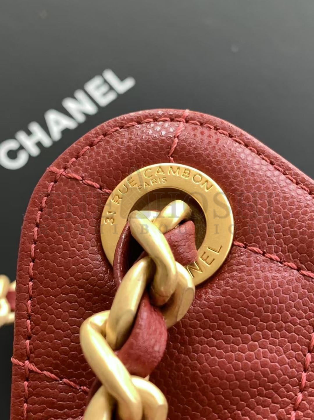 Ch**el 25C AS5293 Hobo Drawstring Bag Red Caviar Leather with Gold Chain 30x26x14cm Master Quality