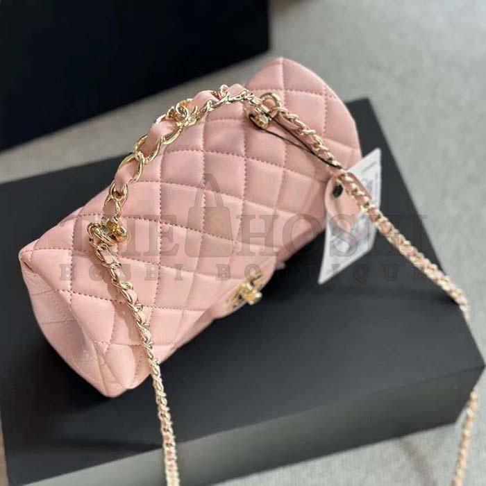 Ch**el Women CC Mini Flap Bag Top Handle Lambskin Resin Light Pink Master Quality