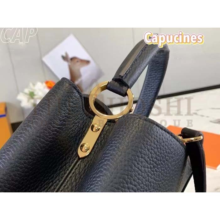 L0vis Vvtt0n LV Women Capucines BB Handbag Black Taurillon Cowhide Leather Gold-Color Hardware Master Quality