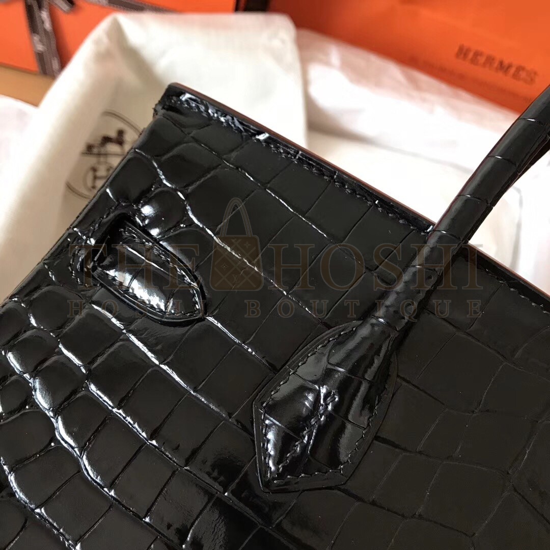 H**me5 Black Birkin 30cm Crocodile Porosus Shiny Bag Master Quality